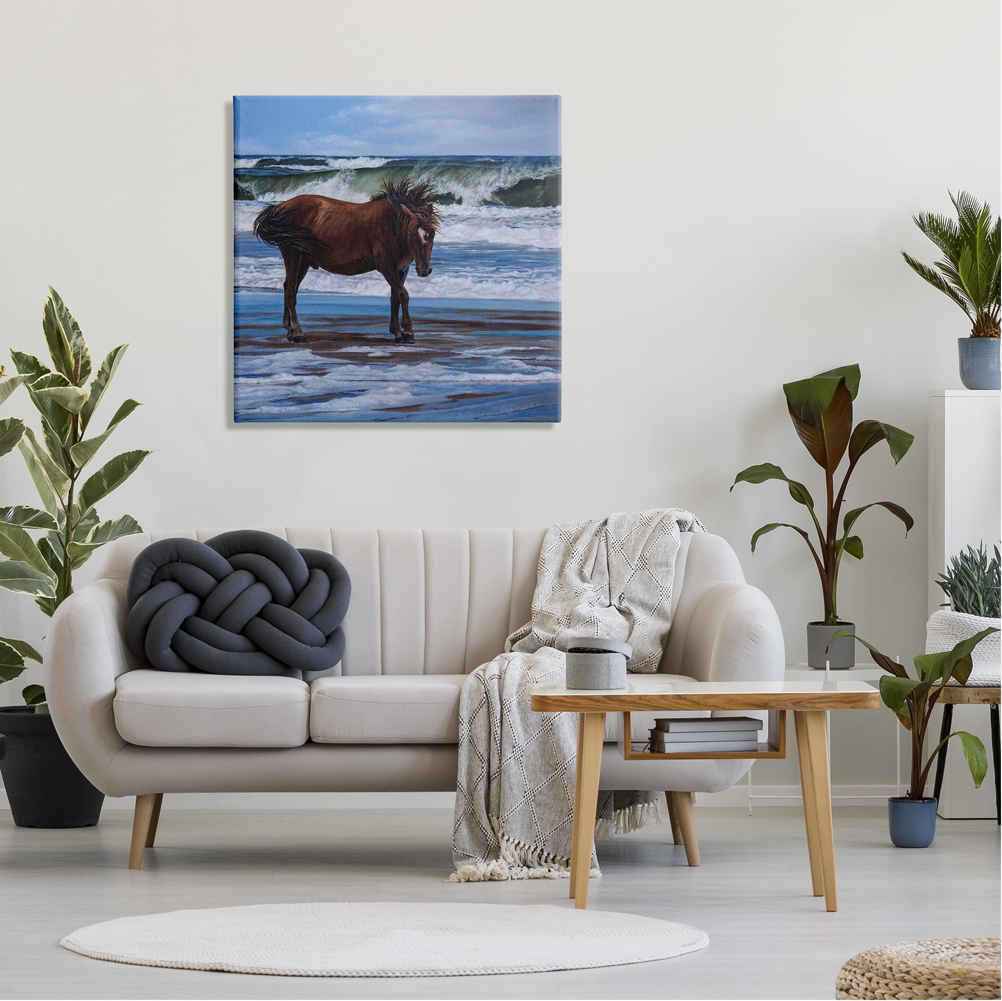 Stupell Industries Horse on Ocean Shore Animals & Insects Painting Gallery Wrapped Canvas Art Print Wall Art, 30 x 30