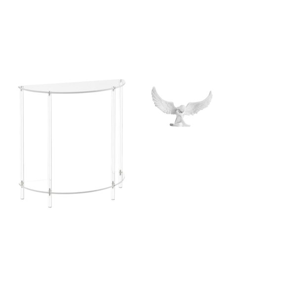 Mesita de noche de acrílico,Mesa auxiliar de acrílico transparente Mesa auxiliar transparente en capas,Mesa pequeña de acrílico,mesita de noche pequeña,compacta,Escultura de ángel,Estatua