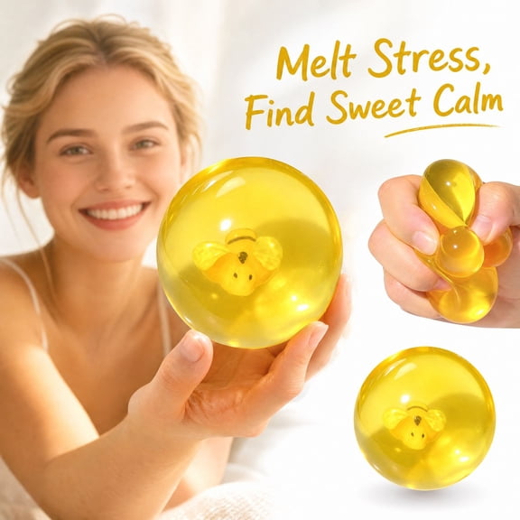 Coconut Oil Squishy, Squishy Stress Relief Toys, Fidget Toys, Golden Transparent Bee Decor Squeeze Ball for Fidgets for Classroom and Holiday Gifts