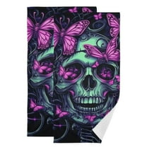 Purple Skull Butterfly Hand Towel Absorbent Bath Towels for Bathroom Sports Gym(28.3" X 14.4") Set of 2