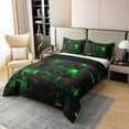 thumbnail image 4 of Erosebridal Black Green 100% Cotton Comforter Cover Queen Teen Geometric Check Grid Bedding Set,Men Stereoscopic Abstract Square Duvet Cover Neon Gradient Plaid Quilt Cover Reversible Black, 4 of 5