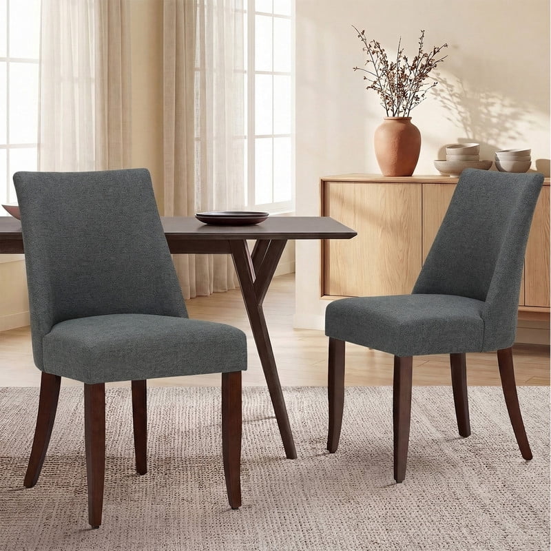 COLAMY Upholstered Dining Chairs Set of 2, Mid Century Modern Fabric Kitchen Chairs with 19.88" Seat Height and Wood Legs, Comfy Side Chairs, Dark Grey