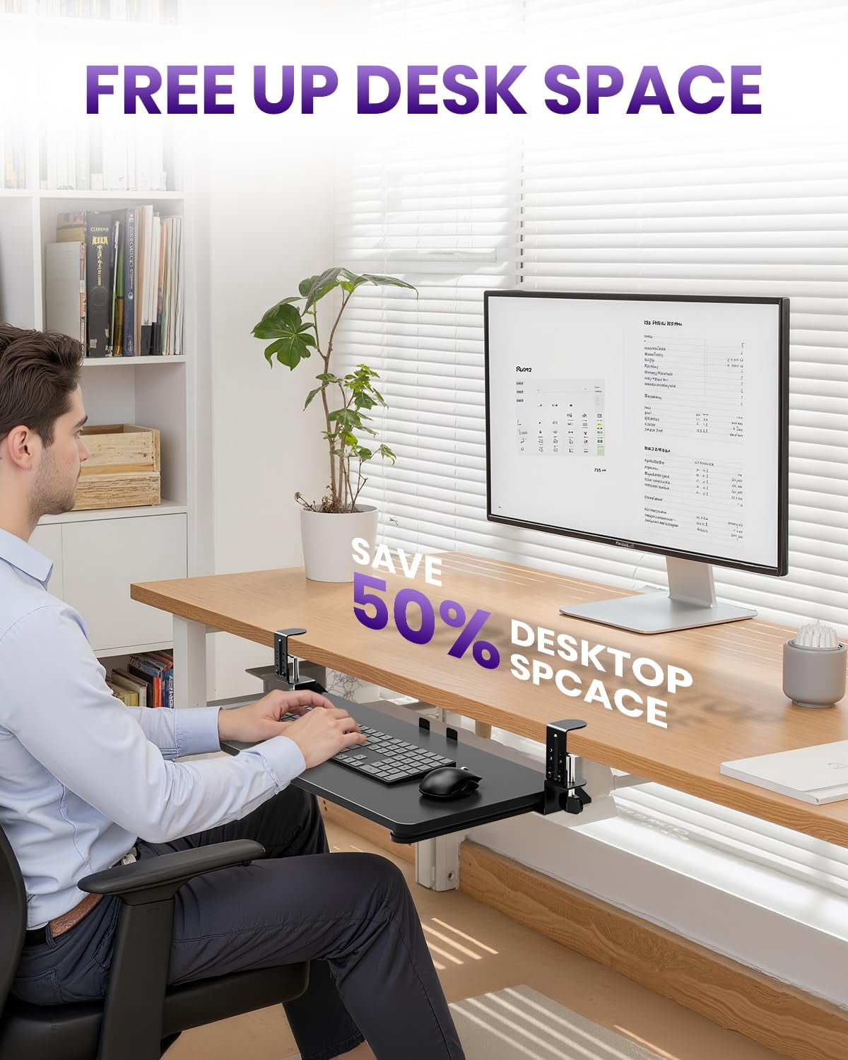 Mouse & Tray Under Desk  Pull Out With Adjustable C-clamp 20 (25.9 Including Clamps) X 11.8 Inch Slide Computer Drawer For Typing Black
