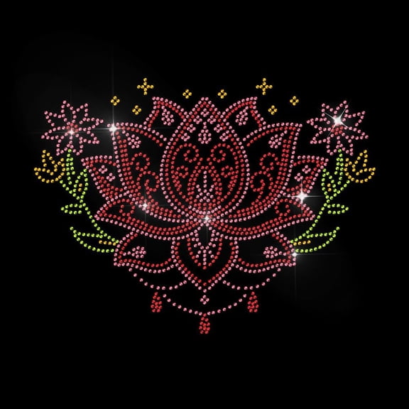 Lotus Flower Rhinestone Iron on Hotfix Rhinestone Red Lotus Transfer Applique Heat Transfer Decal Clothing Repair Patch for Clothing Shoes Bags Hats Decoration DIY Craft