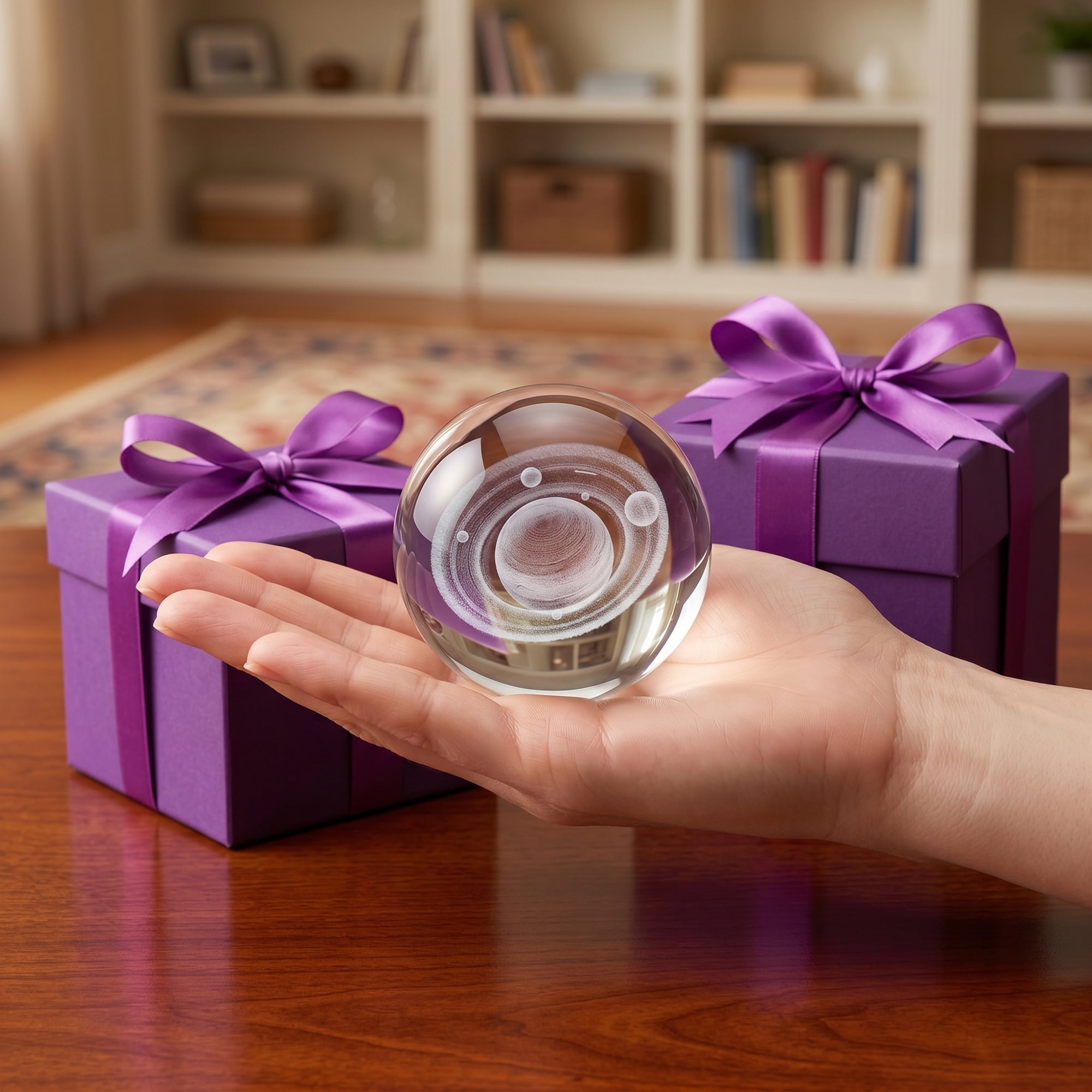 Unique Bargains Crystal Ball Figurine 3D Glass Paperweight with Base Clear Style D