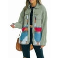 thumbnail image 3 of Women'S Loose Lapel Long-Sleeved Denim Patchwork Jacket Retro Raw Edge Mid-Length Jacket Retro Green S, 3 of 6