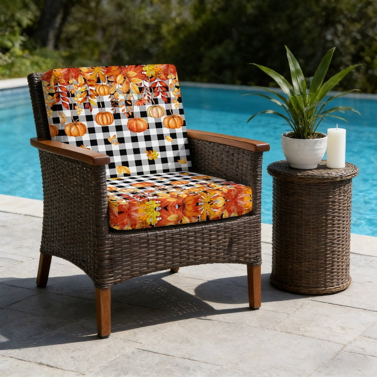 Thanksgiving Pumpkin Maple Leaf Outdoor Seat Cushion Covers Set of 2 ...
