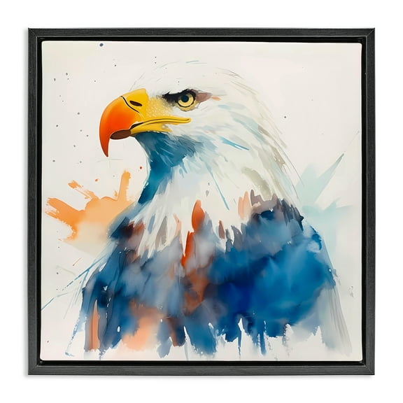 Stupell Industries Eagle with Strong Gaze Animals & Insects Painting Black Floater Framed Canvas Art Print Wall Art, 18 x 18
