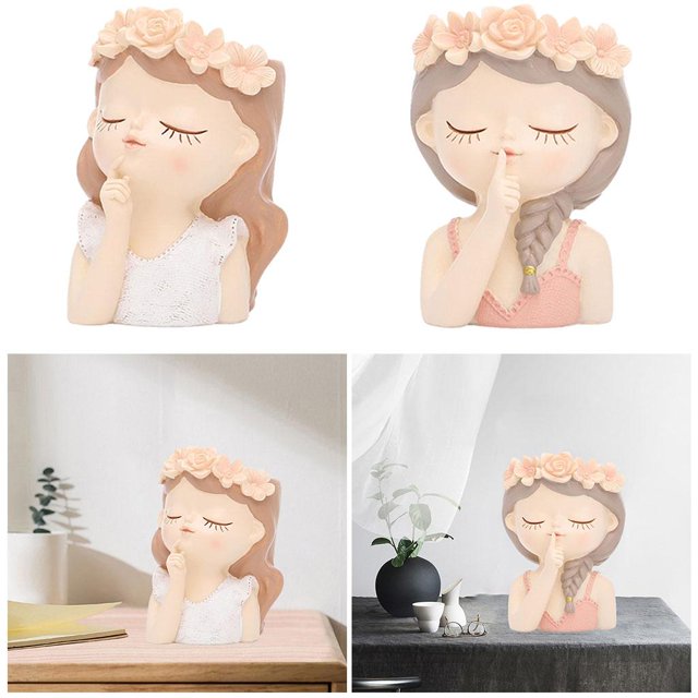 2 unids pequeña resina niña busto ón macetas suculentas con orificio de drenaje mini cactus pots para plantas macetas macetas contenedores maceta Sunnimix Junta de jarrón de busto