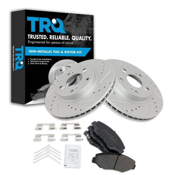TRQ Front Performance Brake Pad & Rotor Kit Brake Pads Brake Rotors Set Semi-Metallic Premium G-Coated Fits Select 2002-2004 Honda CR-V
