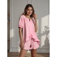 thumbnail image 2 of LMLYSoH Women Plaid Set, Short Sleeve Ruffled Shirt with Elastic Waist Shorts Summer Outfit, 2 of 6