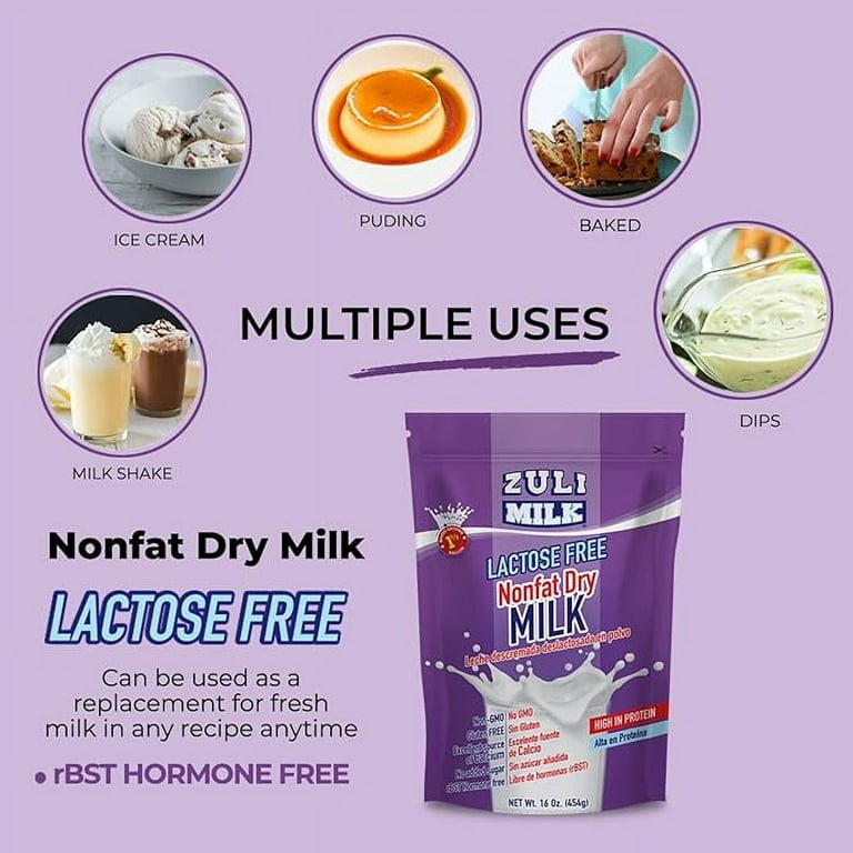 Zuli Nonfat Dry Milk Powder (16oz) - rBST-Free, Non-GMO, Lactose 