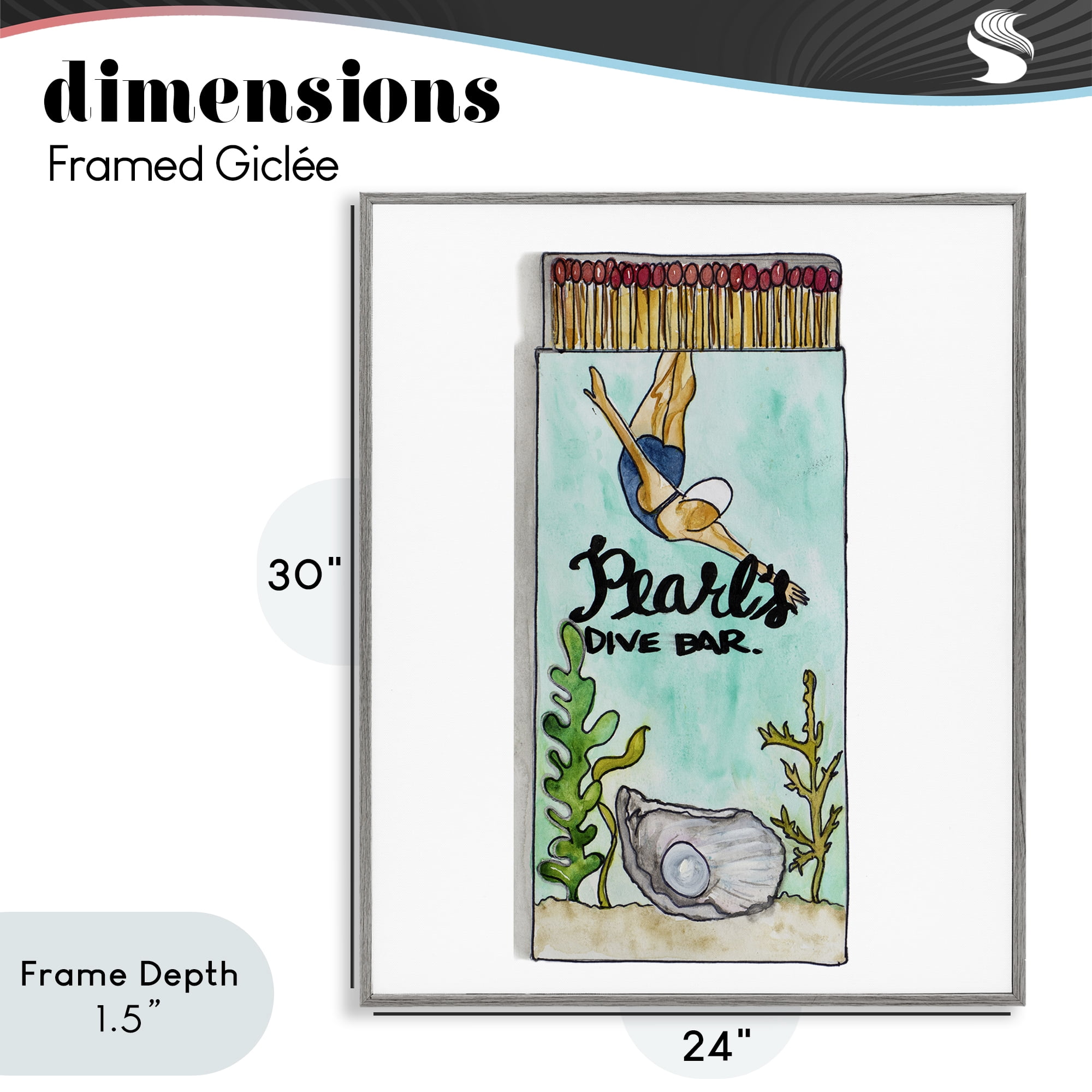 Stupell Industries Pearl Dive Matchbook Gray Framed Giclee Art, design by Nola James