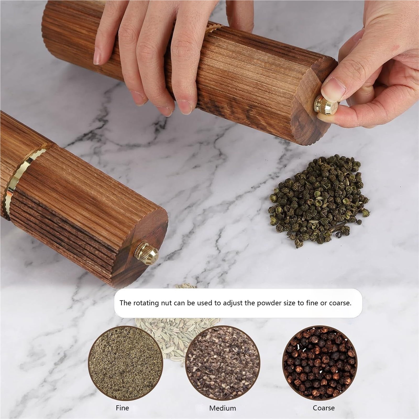 Wooden Salt and Pepper Grinder Set with Wooden Tray, Refillable Salt and Pepper grinder with Adjustable Coarseness