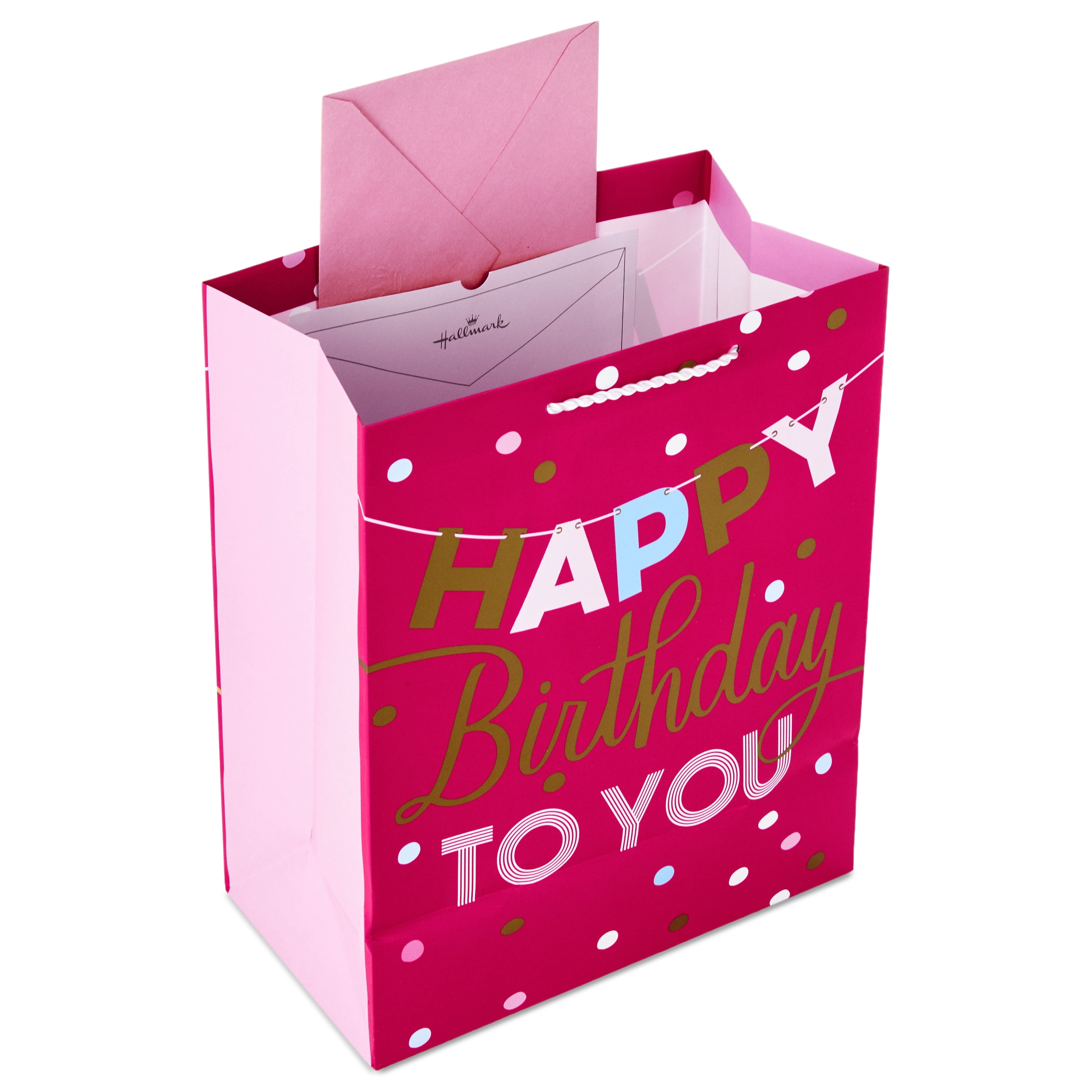 Hallmark Large Birthday Gift Bag (Pink and Gold Banner), 1 count