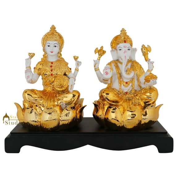 StatueStudio Laxmi Ganesh statue Hindu Lord Lakshmi Ganesha Murti Religious Idol for Diwali Pooja, Mandir, Home Decor, Office Table and Shop Wall Sleves Gift Item (14.5 X 7 X 11 Inch)