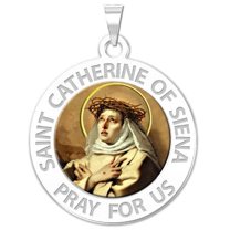 Picturesongold.Com Saint Catherine of Siena Religious Medal Necklace Pendants - Color - 3/4 inch Size of a Nickel - 14k White Gold