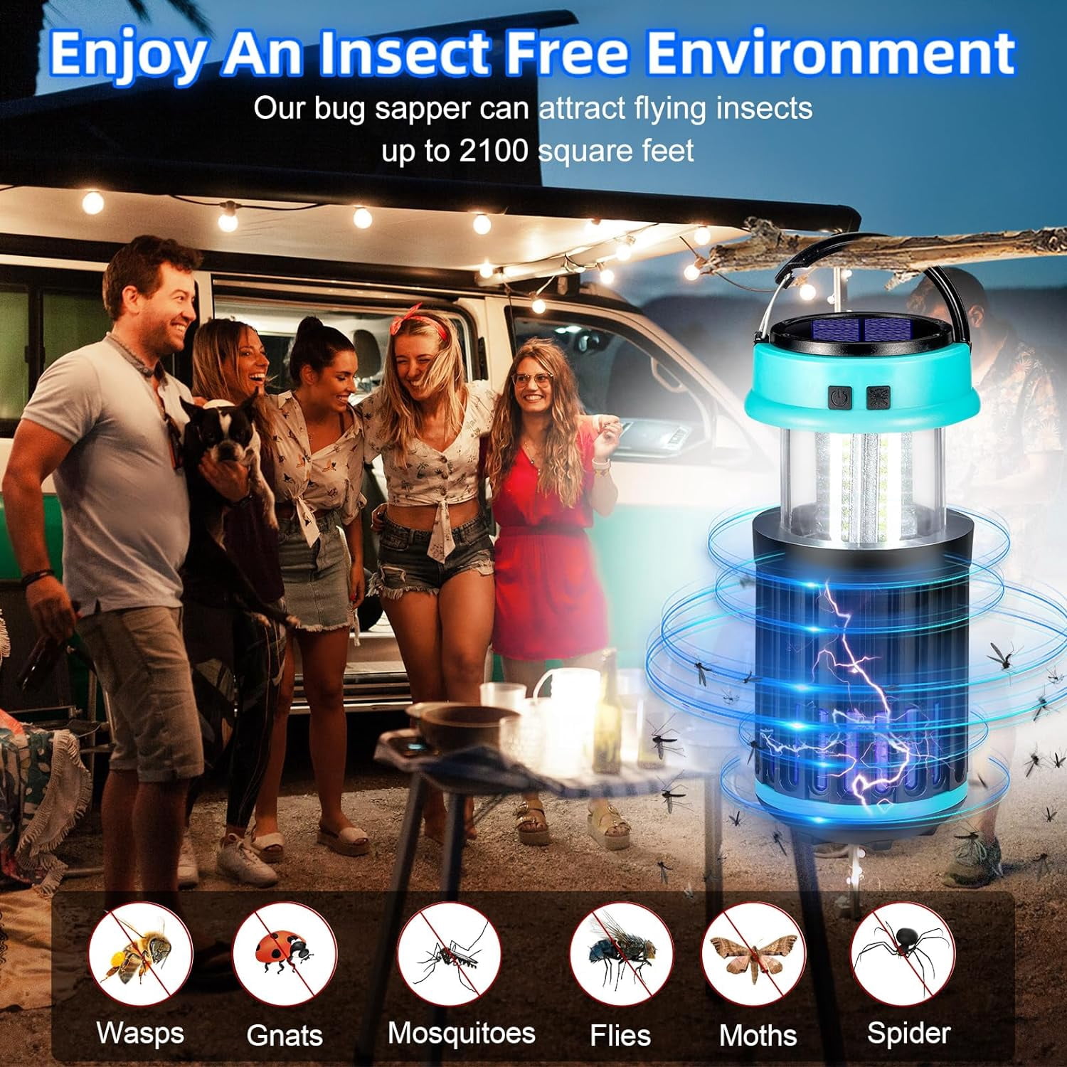 JahyShow 3 in 1 Bug Zapper, Rechargeable Bug Zapper Outdoor Indoor Fly Trap Waterproof, Mosquito Zapper with Emergency Light for Home, Solar Bug Zapper Outdoor for Home, Backyard, Camping