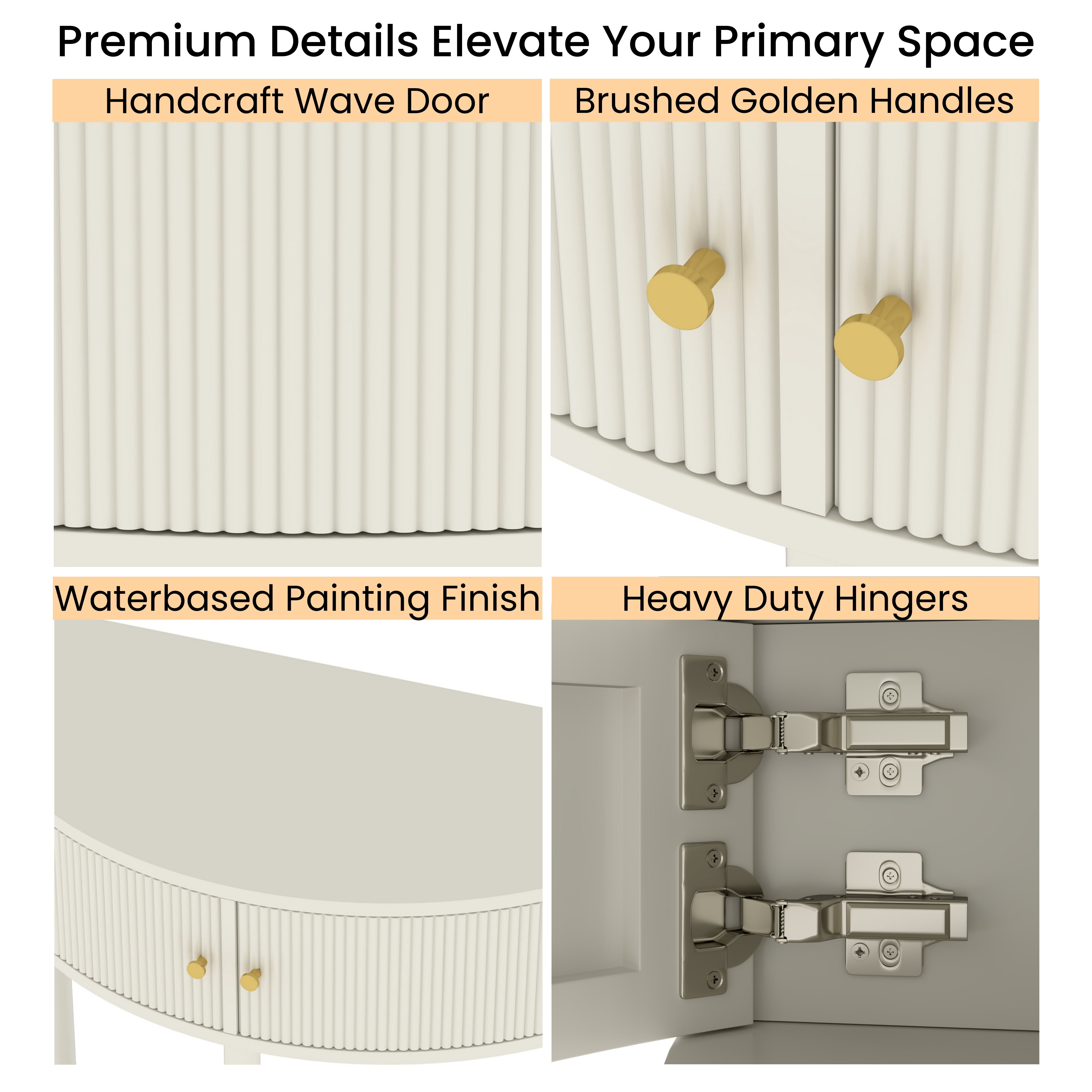 Console Table, End Table, Wave-Pattern Demi-Lune Design with 2 Storage Drawers and Bottom Shelf for Hallway or Bedroom, Cream White