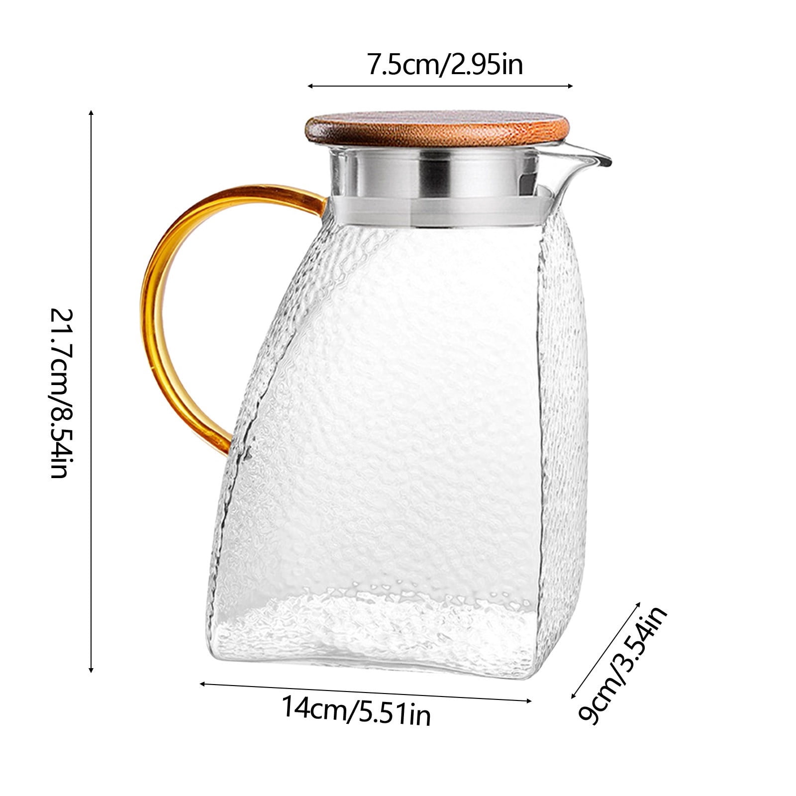 60 oz Clear Glass Pitcher with Lid, Hot & Cold Beverage Pitcher for Refrigerator Door, Glass Water Jug, Leak-Proof Stainless Steel Lid with Filter Holes for Iced Tea, Juice, Coffee, Milk