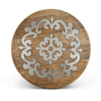 18" Brown and Gray Hand-Carved Vintage-Inspired Metal Inlay Lazy Susan by Diva At Home