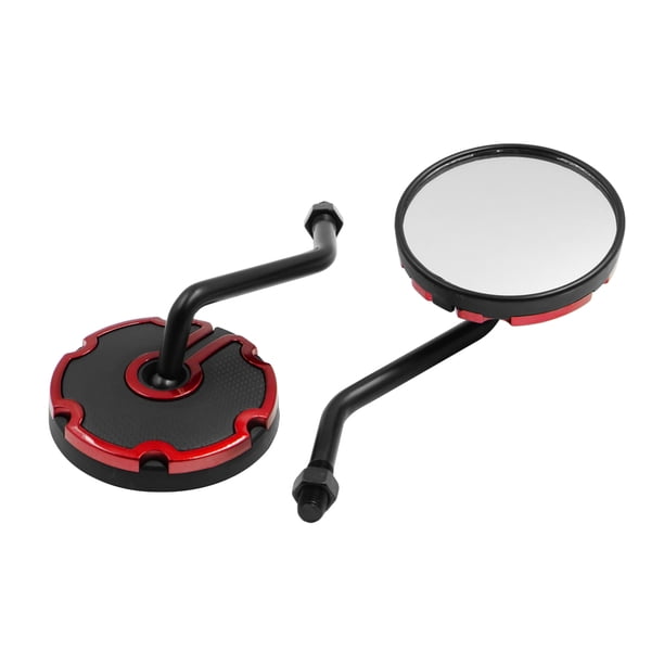 Un Par Negro Rojo Redondo Espejos Retrovisores Recambio para Motocicleta 10mm Rosca Macho