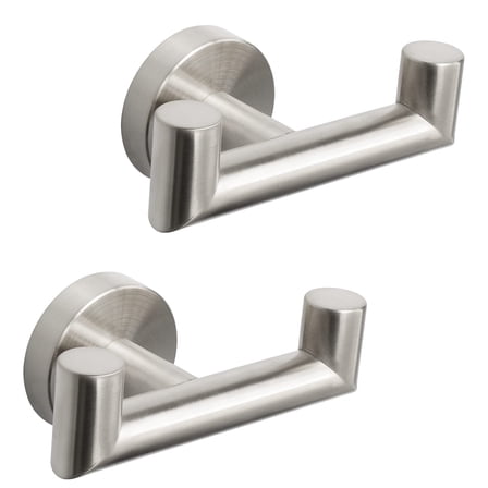 Bathroom Double Towel Hook- SUS304 Stainless Steel Robe Towel Holder, Heavy Duty Double Coat Hook , 2 Pack (Brushed Nickel)