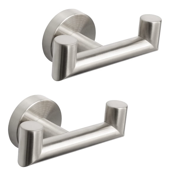 Bathroom Double Towel Hook- SUS304 Stainless Steel Robe Towel Holder, Heavy Duty Double Coat Hook , 2 Pack (Brushed Nickel)