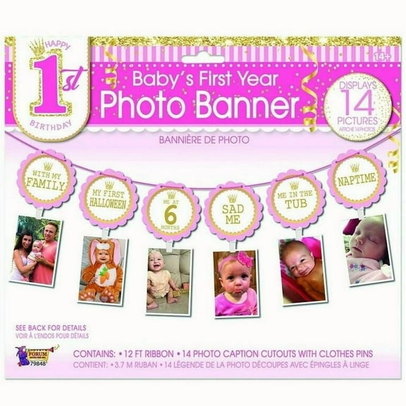1st Birthday Pink Photo Banner