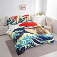 thumbnail image 3 of Feelyou Cartoon Cat Bedding Comforter Set 7pcs, Japanese Ocean Waves Queen Bedding Sets, 3 of 8