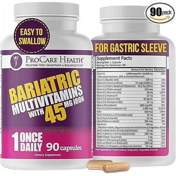 ProCare Health | Bariatric Multivitamin | 45mg Iron | Capsule | 90 Count | 3-Month Supply