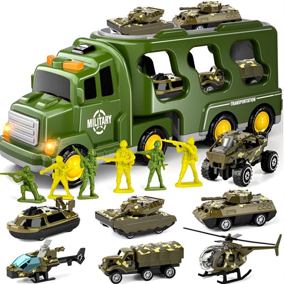 BESTSKY Army Toys,Impact Resistance Military Truck Toys,Inertia Drive Action Green Toys,