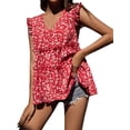 thumbnail image 2 of SAYOO - Chaleco holgado con volantes y plisado con cuello en V para mujer, informal, sin mangas, a la moda SAYOO Estilo de ocio, 2 of 7