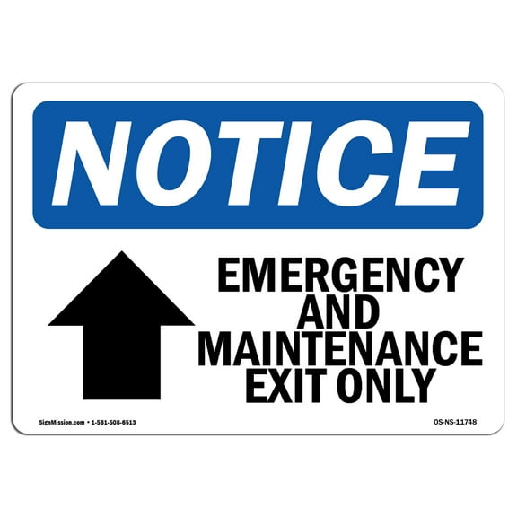 OSHA Notice Sign - Emergency And Maintenance Exit Sign With Symbol | Decal | Protect Your Business, Construction Site |  Made in the USA