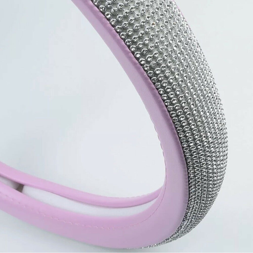Crystal Rhinestones Steering Wheel Cover for Women Girls, Bling Diamond Pink Leather Steering Wheel Cover Universal 15 Inch Wheel Protector