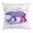 thumbnail image 1 of Bear Throw Pillow Cushion Cover, Abstract Silhouette with Artistic Swirls Color Splashes Fantasy Display, Decorative Square Accent Pillow Case, 18 X 18 Inches, Pale Pink Blue Purple, by Ambesonne, 1 of 2