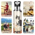 thumbnail image 7 of Yayeee 20oz Insulated Water Bottle Double Wall Stainless Steel with Flip Straw Lid, Gray Cartoon Halloween Cat, 7 of 7