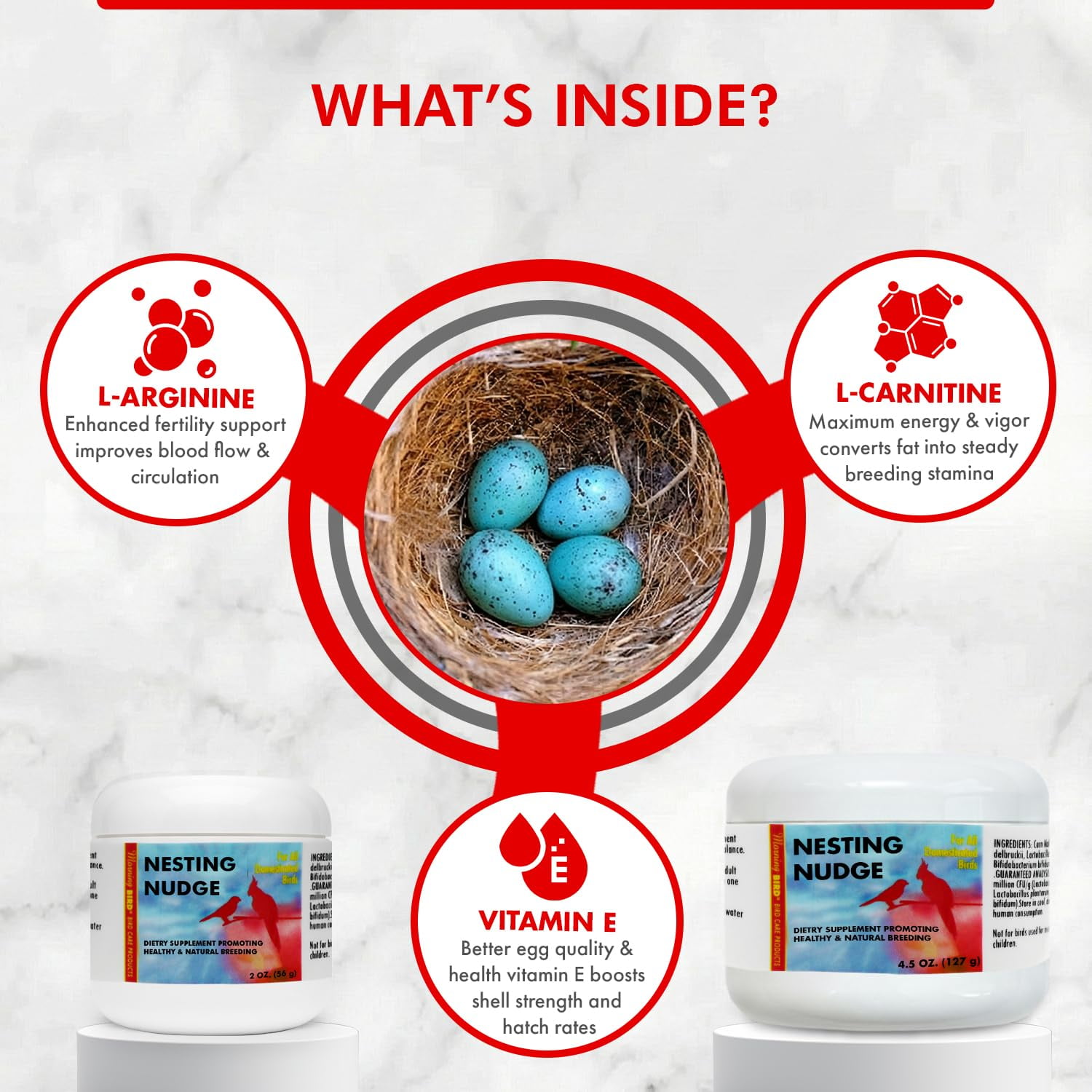 Morning Bird Nesting Nudge For Birds  4.5 Oz – Supports Reproductive Health & Energy – Stimulates Male and Female Reporductive Systems - Breeding Supplement with Amino Acids & Vitamin D3