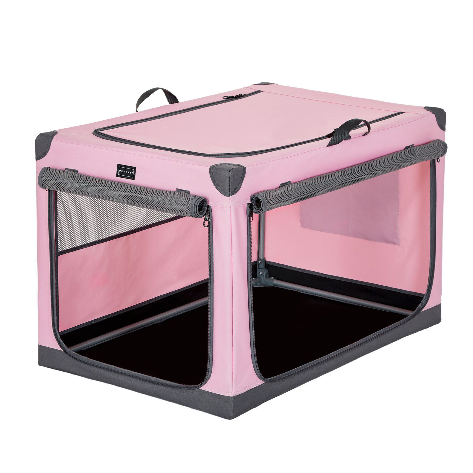 Petsfit 36inch Soft Dog Crate, Adjustable Fabric Cover by Spiral Iron Pipe, Chew Proof Strengthen Sewing Collapsible Dog Crate 3 Door Design,Pink
