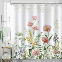 Pink Floral Shower Curtain 72 x 72 Inch Flower Leaves Plant Decorative Bath Curtain Polyester Fabric Waterproof Bathroom Curtain with 12 Hooks