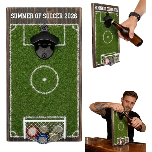 Wall Mounted Bottle Opener, Soccer Field Beer Opener with Cap Catcher, Stainless Steel Sports Decor for Man Cave, Home Bar, Holiday Gifts for Men(xxw)