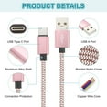 thumbnail image 3 of Cable de Carga USB Tipo C Uxcell, Cable de Carga Trenzado Tipo-C a USB A, Cable de Transferencia de Datos Rosa 3.28 ft 1, 3 of 6