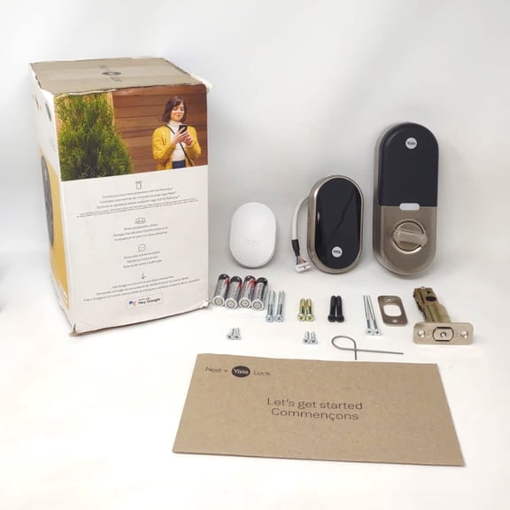Open Box Google Nest X Yale Bluetooth, Wireless Smart Lock for Keyless Entry Satin Nickel