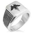 thumbnail image 1 of Stainless Steel Greek Mythology Cerberus Needle Stripe Pattern Biker Style Polished Ring, 1 of 1