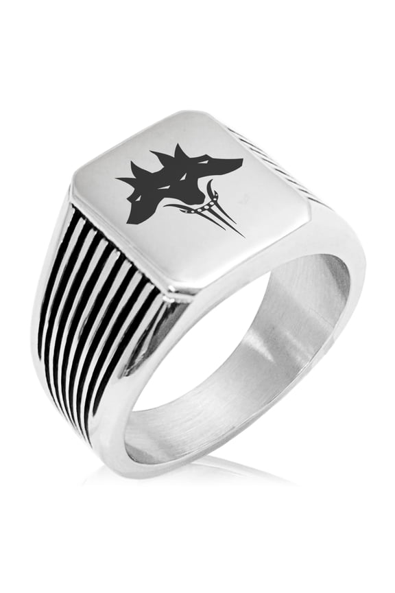Stainless Steel Greek Mythology Cerberus Needle Stripe Pattern Biker Style Polished Ring