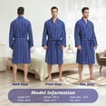 thumbnail image 3 of FashGudim Mens Stripe Robe Cotton Flannel Shawl Collar Bathrobe Lightweight Kimono Loungewear Sleepwear (Blue Stripe, XXL), 3 of 6