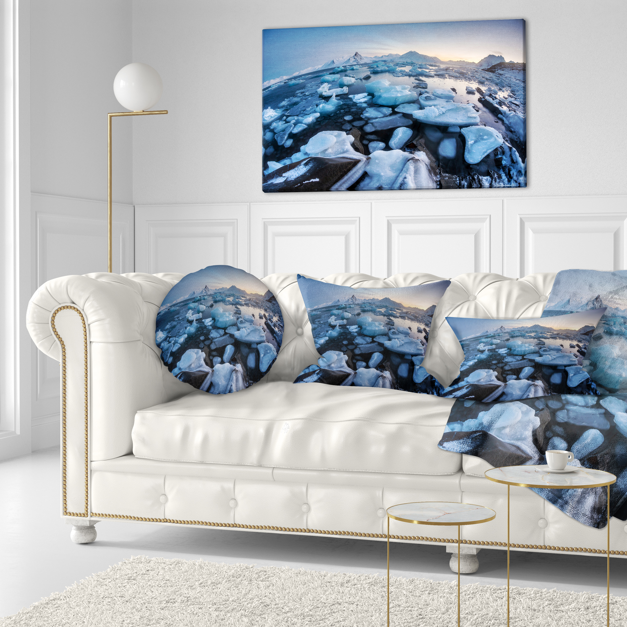 Designart Unusual Arctic Ice Landscape - Seashore Throw Pillow - 12x20