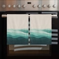 thumbnail image 2 of Teal Beige Ombre Kitchen Towels Set of 3, Water Absorbent Dish Towel, Minimalist Ocean Waves Linen Decorative Hand Towels - Quick Drying Cloth for Cooking Baking, 18x28 Inch, 2 of 8