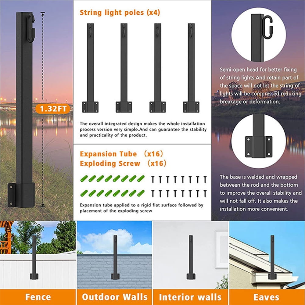 Outdoor Lighting Post Lights, Outdoor Lighting Post Lights, Fence Mounts, Mounts, Deck Metal Posts, Bistro, Backyard (4 Pack)