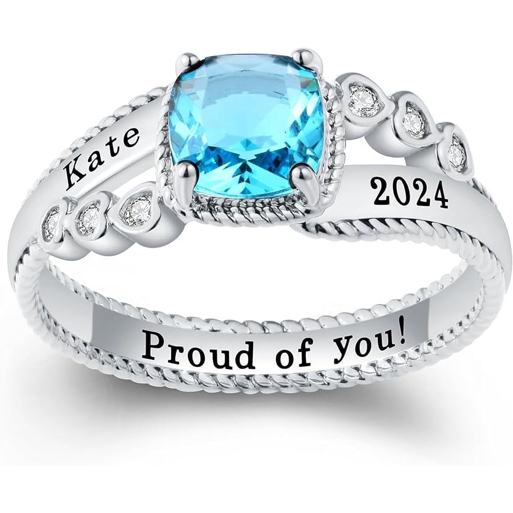 Ccjcinata Personalized Custom Class Rings Cubic Zirconia Birthstone Rings Class Rings for Women High School Women's Rings Women's Class Rings Size 5-15 Graduation Rings for Women